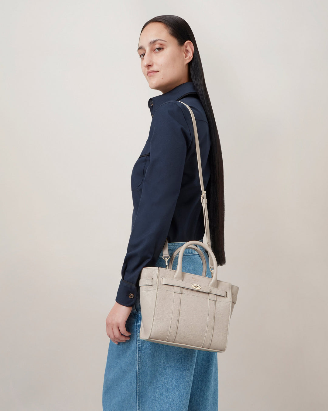 Mini Zipped Bayswater Small Classic Grain (Chalk)