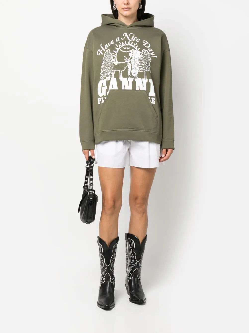 Ganni-Isoli-Animals-Oversized-Hoodie-Green-2