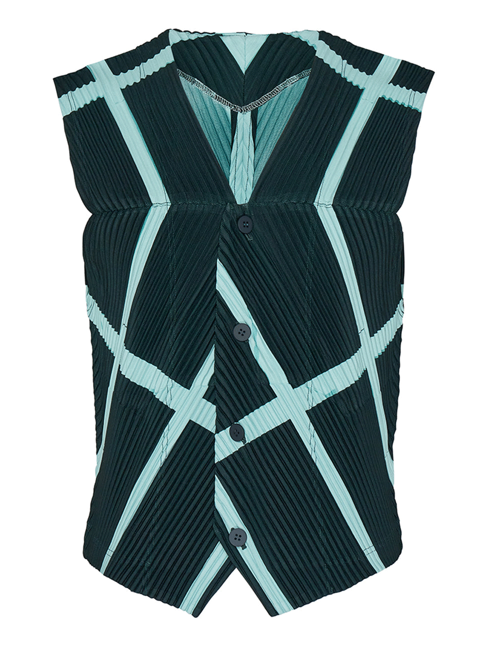 HOMME-PLISSE-ISSEY-MIYAKE-SKEW-GRID-Vest-Green-&-Ice-Green-1