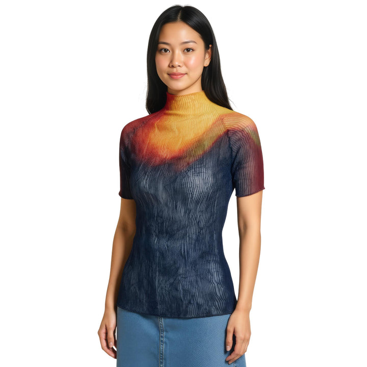 Club21 - ISSEY MIYAKE - Light Leak Chiffon Twist Woven Top - WOVEN TOPS - Orange Navy