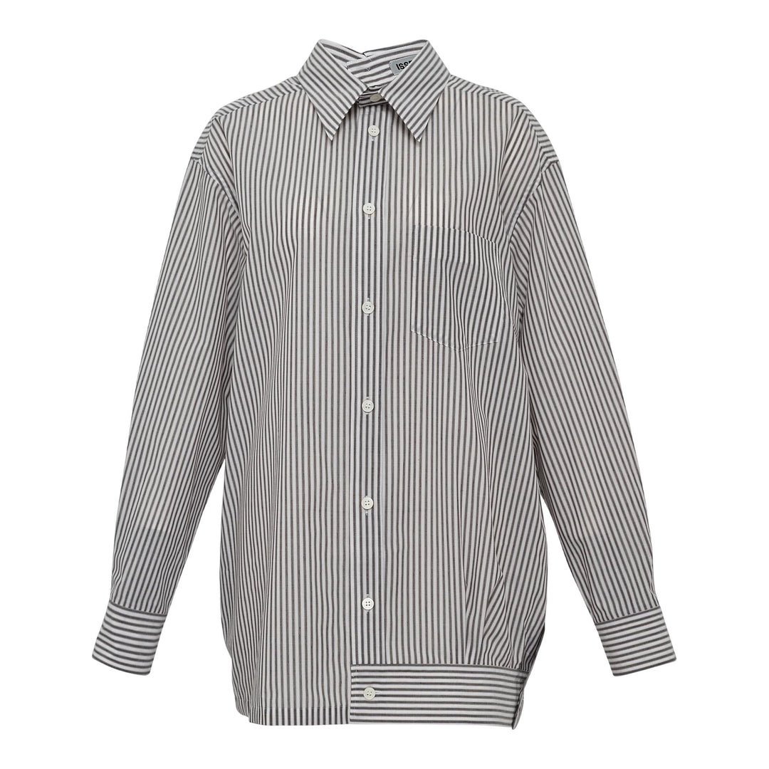 Club21 - ISSEY MIYAKE - Odd Shirt (Stripes) Woven Top - WOVEN TOPS - Khaki-Hued