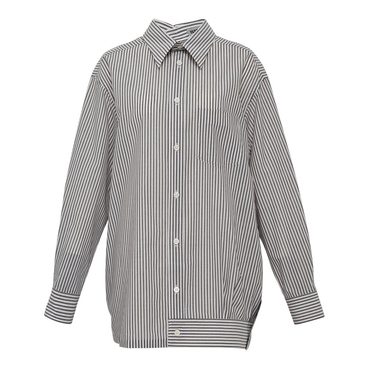 Club21 - ISSEY MIYAKE - Odd Shirt (Stripes) Woven Top - WOVEN TOPS - Khaki-Hued