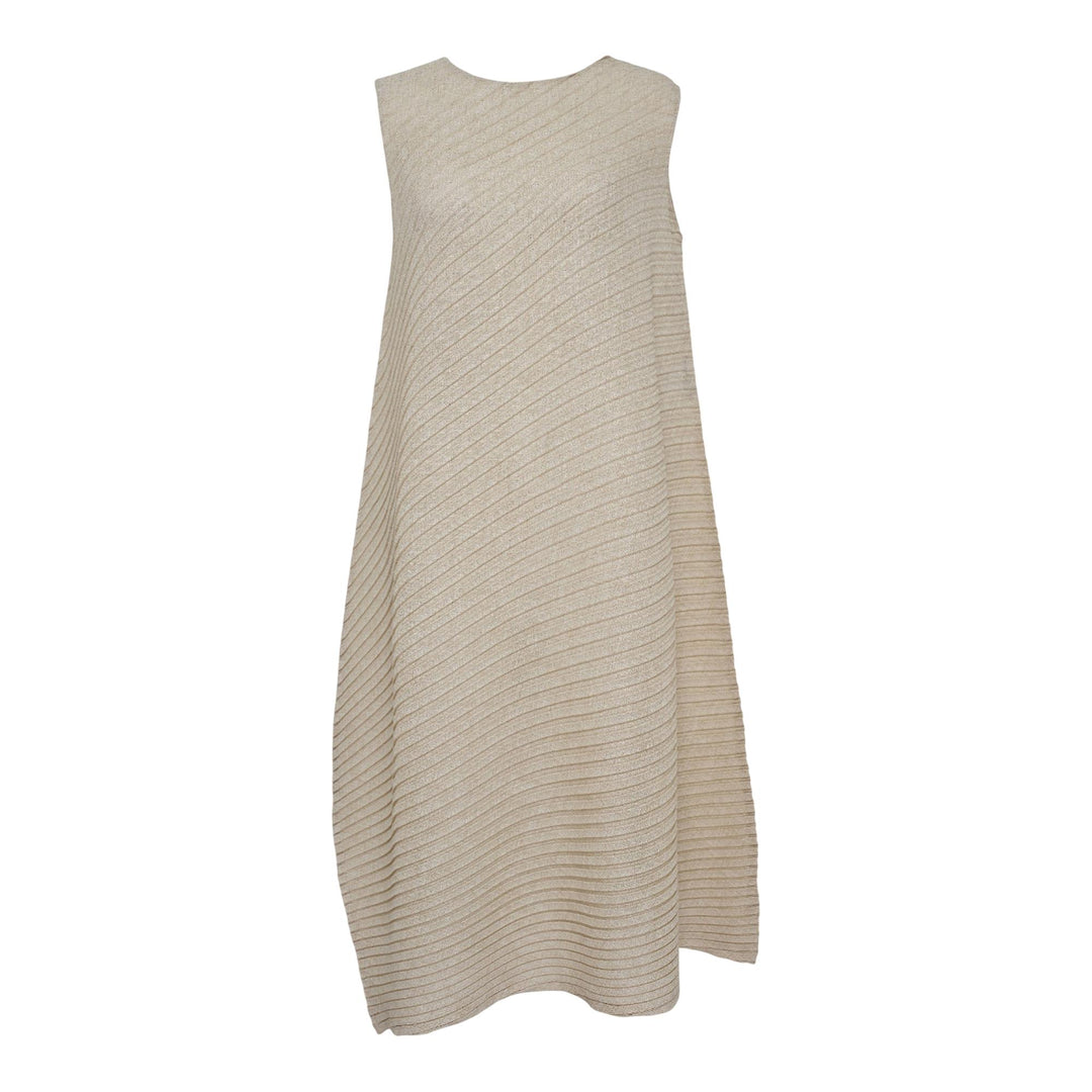 Club21 - ISSEY MIYAKE - Sheer Linen Like Pleats Pleated Dress - PLEATED DRESSES - Oaka Beige