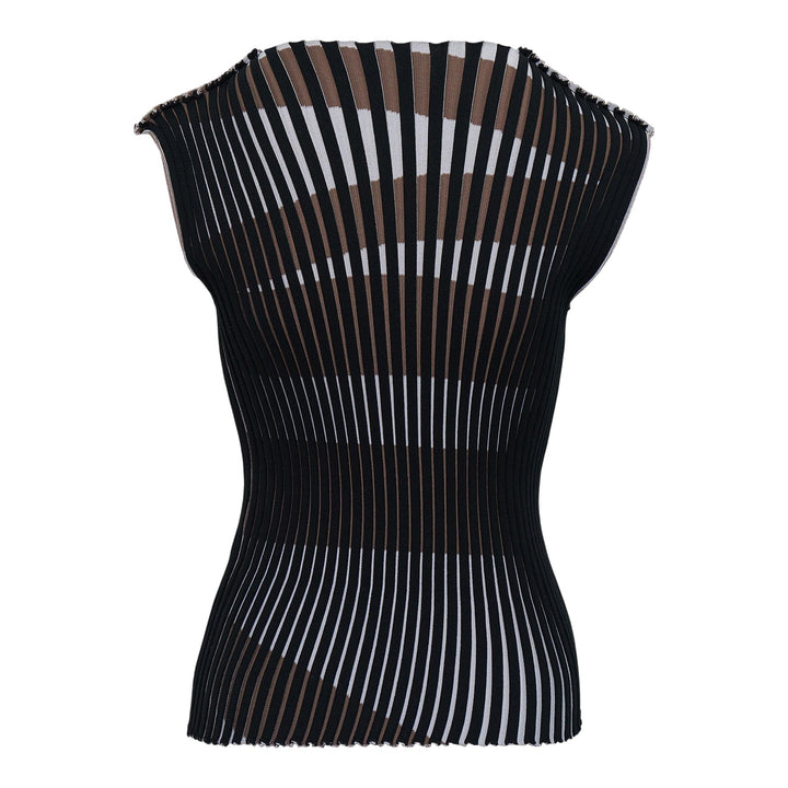 Club21 - ISSEY MIYAKE - Stripe Plating Knit Top - KNIT TOPS - Black-Hued