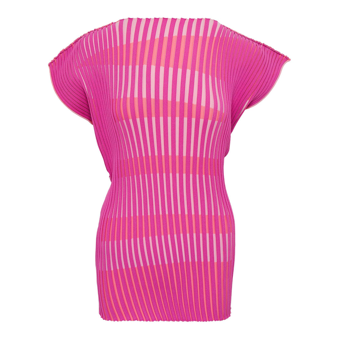 Club21 - ISSEY MIYAKE - Stripe Plating Knit Top - KNIT TOPS - Pink-Hued
