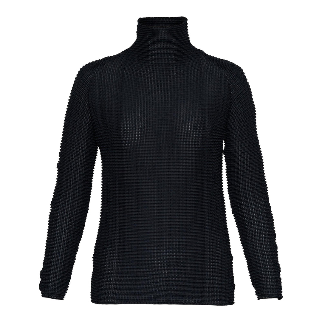 Club21 - ISSEY MIYAKE - Wooly Pleats Bk/Wt-46 Pleated Top - PLEATED TOPS - Black