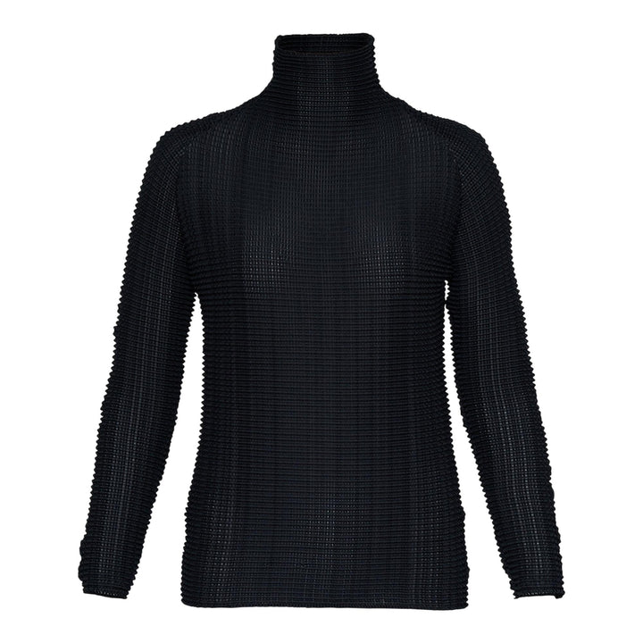 Club21 - ISSEY MIYAKE - Wooly Pleats Bk/Wt-46 Pleated Top - PLEATED TOPS - Black