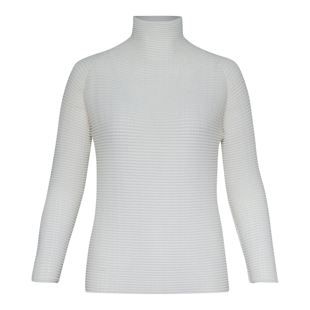 Club21 - ISSEY MIYAKE - Wooly Pleats Bk/Wt-46 Pleated Top - PLEATED TOPS - White
