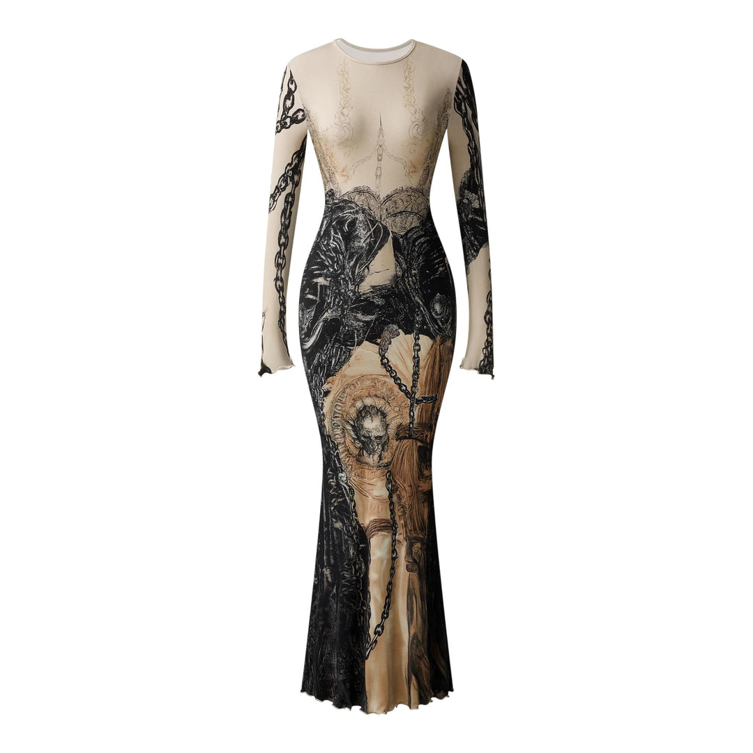 Club21 - JW PEI - Isabella Vintage Print Mesh Dress - DRESSES - Brown