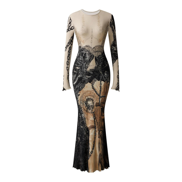Club21 - JW PEI - Isabella Vintage Print Mesh Dress - DRESSES - Brown