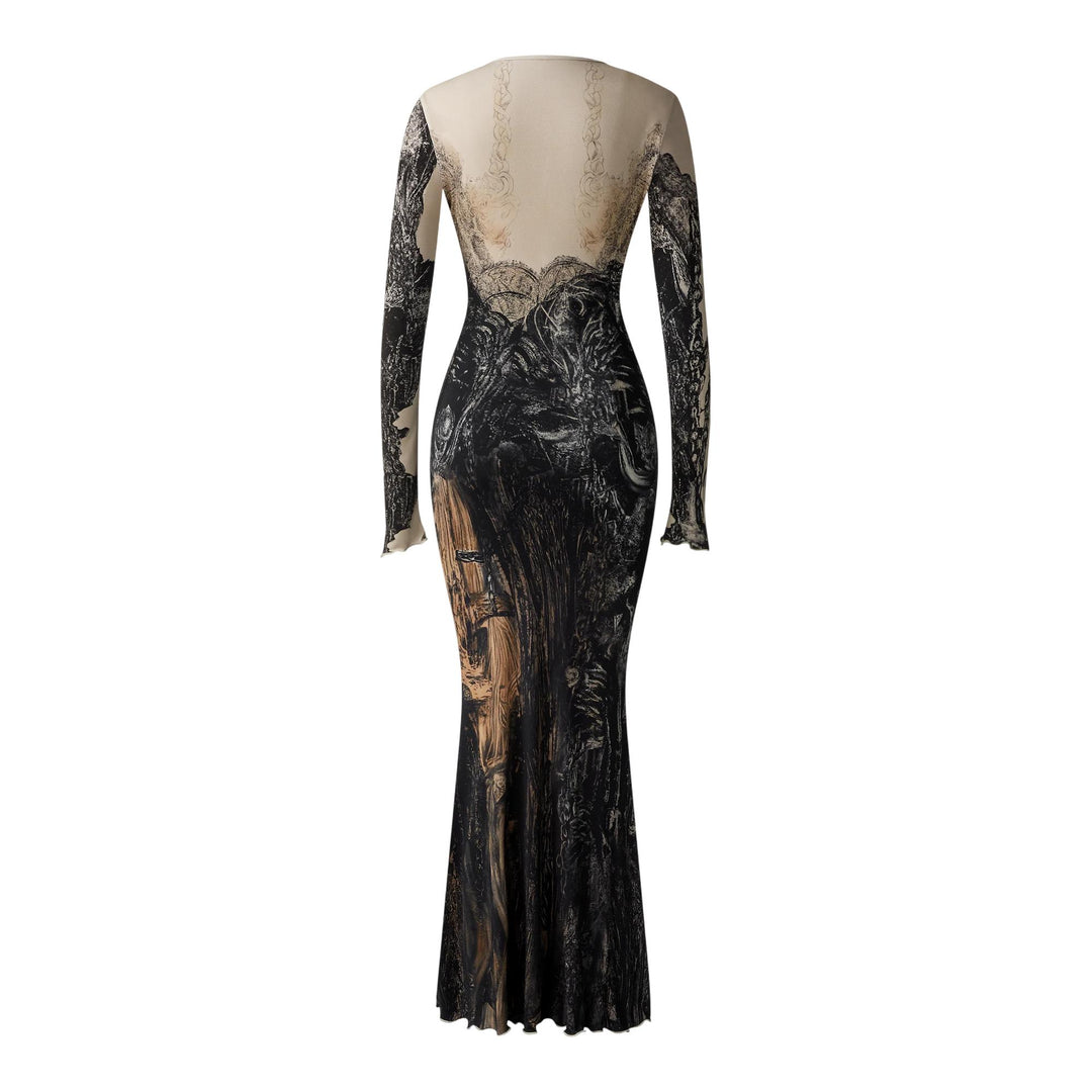 Club21 - JW PEI - Isabella Vintage Print Mesh Dress - DRESSES - Brown