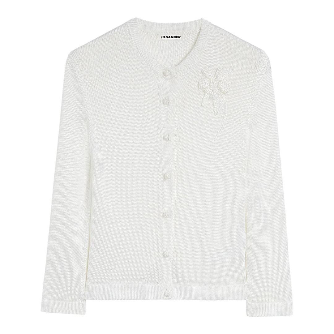 Club21 - Jil Sander - Viscose Knit Embroidered Cardigan - CARDIGANS - White