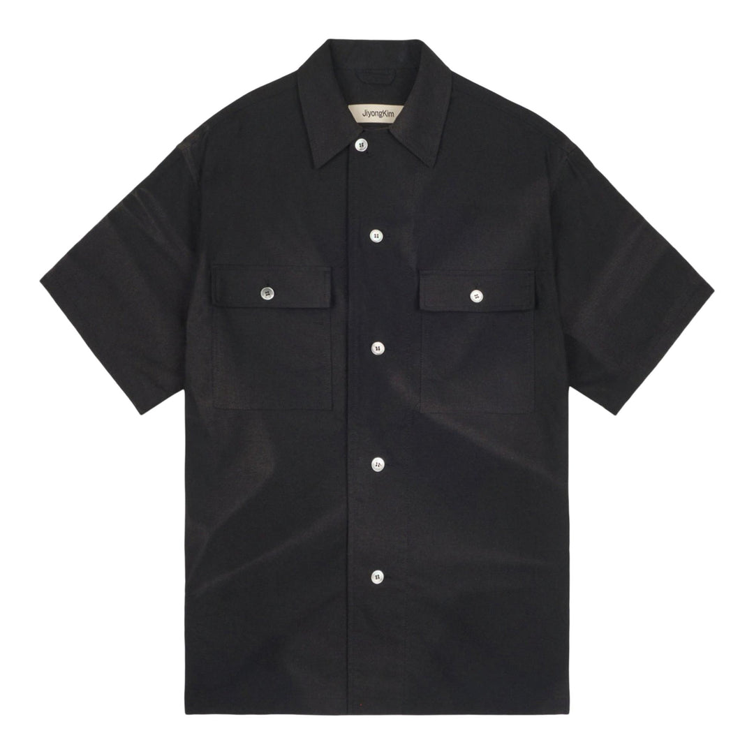 Club21 - JiyongKim - Sun-Bleached Tailored Collar Half Sleeve Shirt - SHIRTS - Black