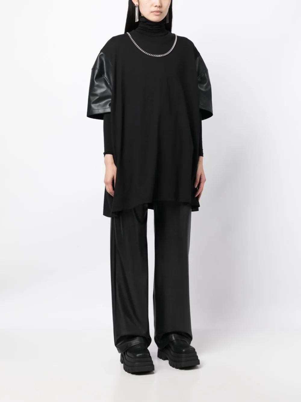 Junya-Watanabe-Leather-Sleeve-Blouse-Black-3