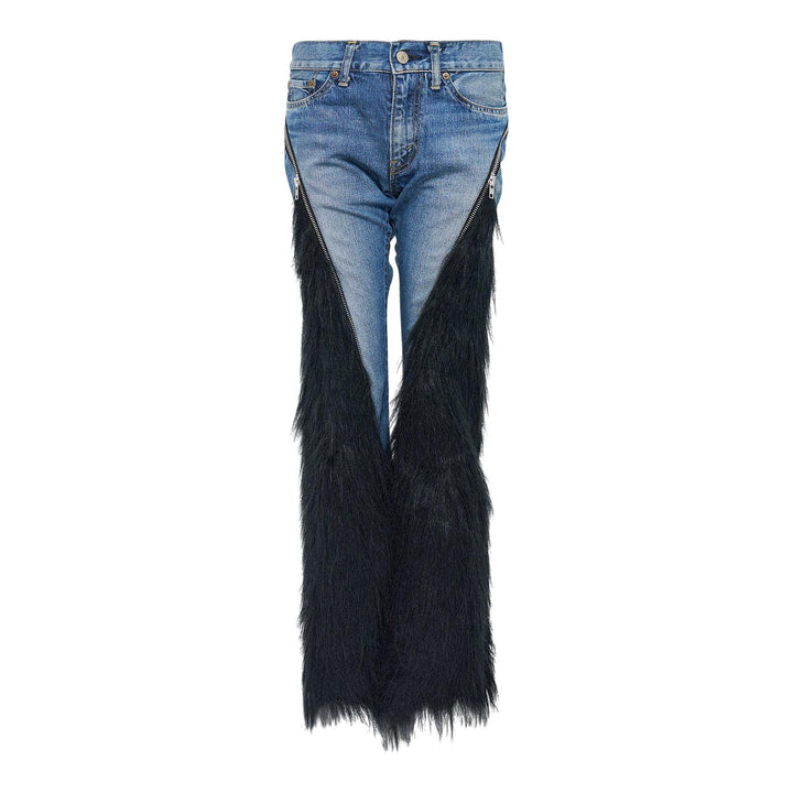 Club21 - Junya Watanabe - Cotton Denim Acrylic Faux Fur Jeans - JEANS - Blue