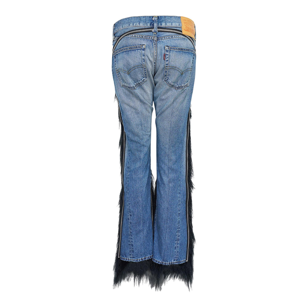 Club21 - Junya Watanabe - Cotton Denim Acrylic Faux Fur Jeans - JEANS - Blue