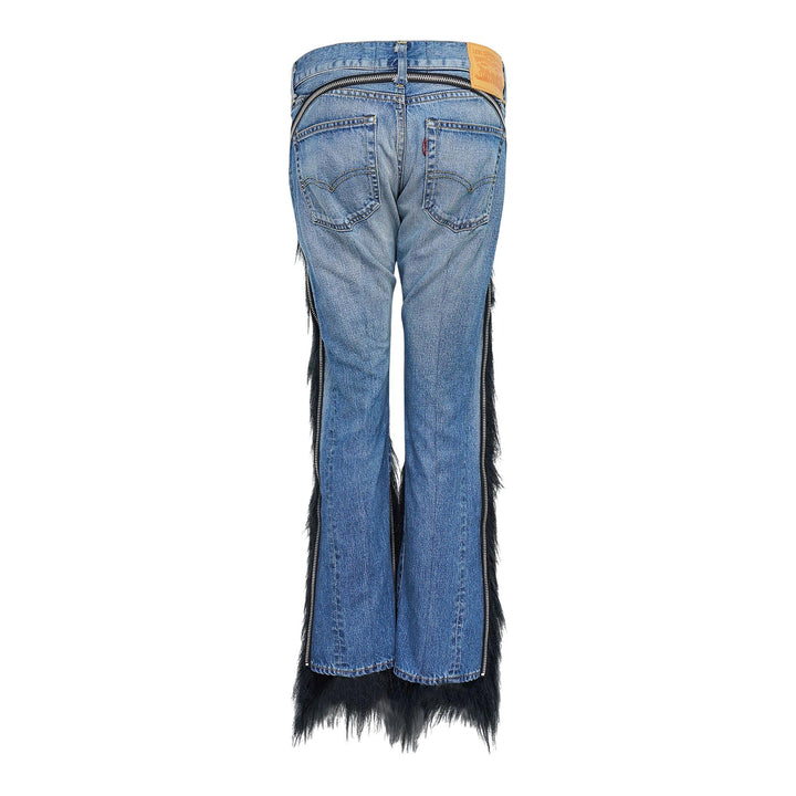 Club21 - Junya Watanabe - Cotton Denim Acrylic Faux Fur Jeans - JEANS - Blue