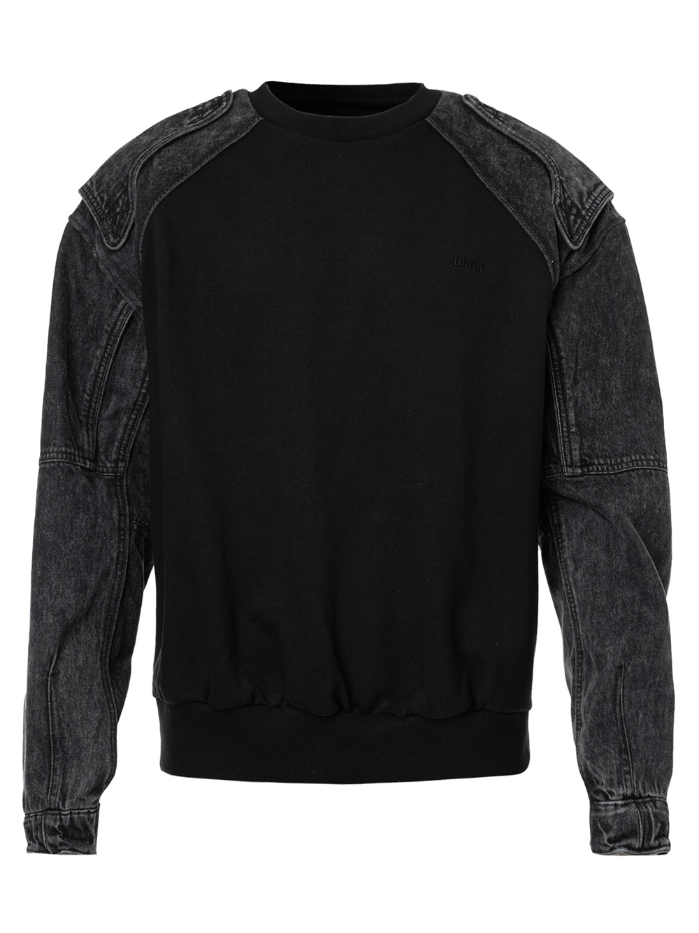 Juun.J-Racer-Denim-Mix-Side-Zip-Sweater-Black-1