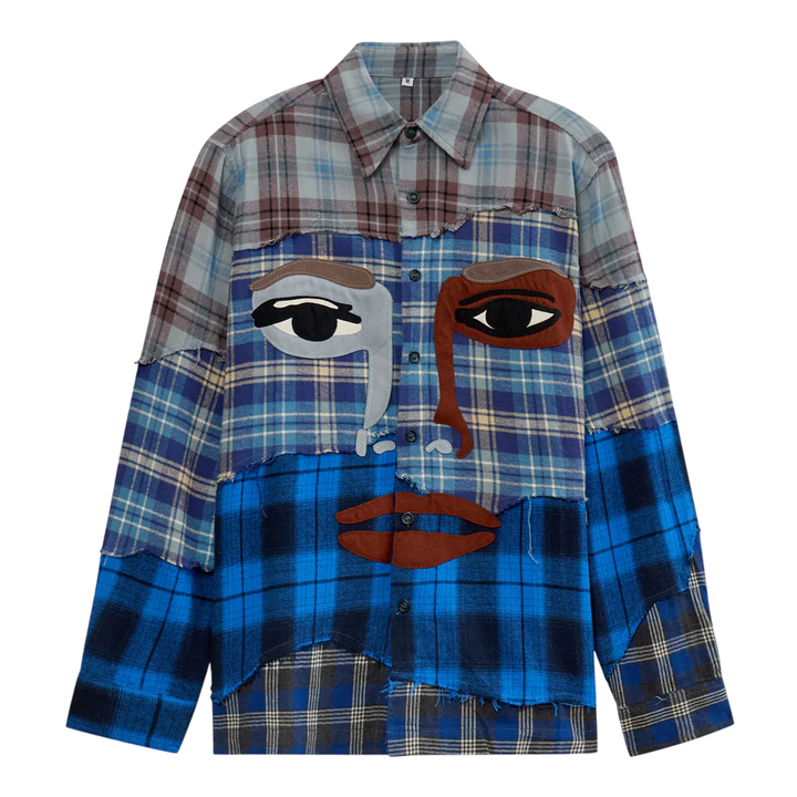 Face Patchworked Flannel Shirt