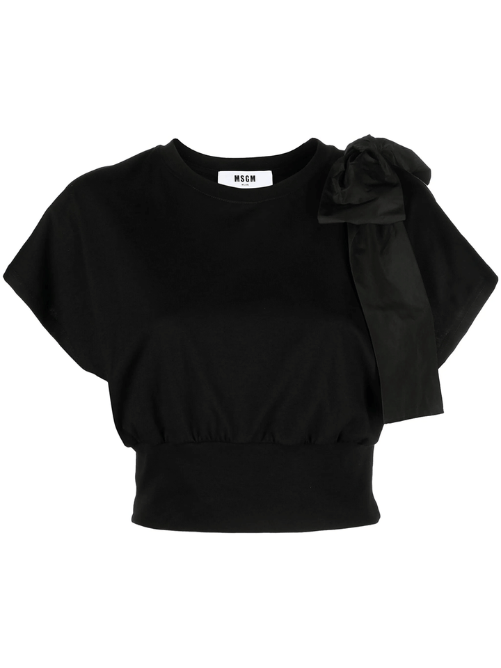 MSGM-Cropped-T-Shirt-With-Shoulder-Rib-Black-1