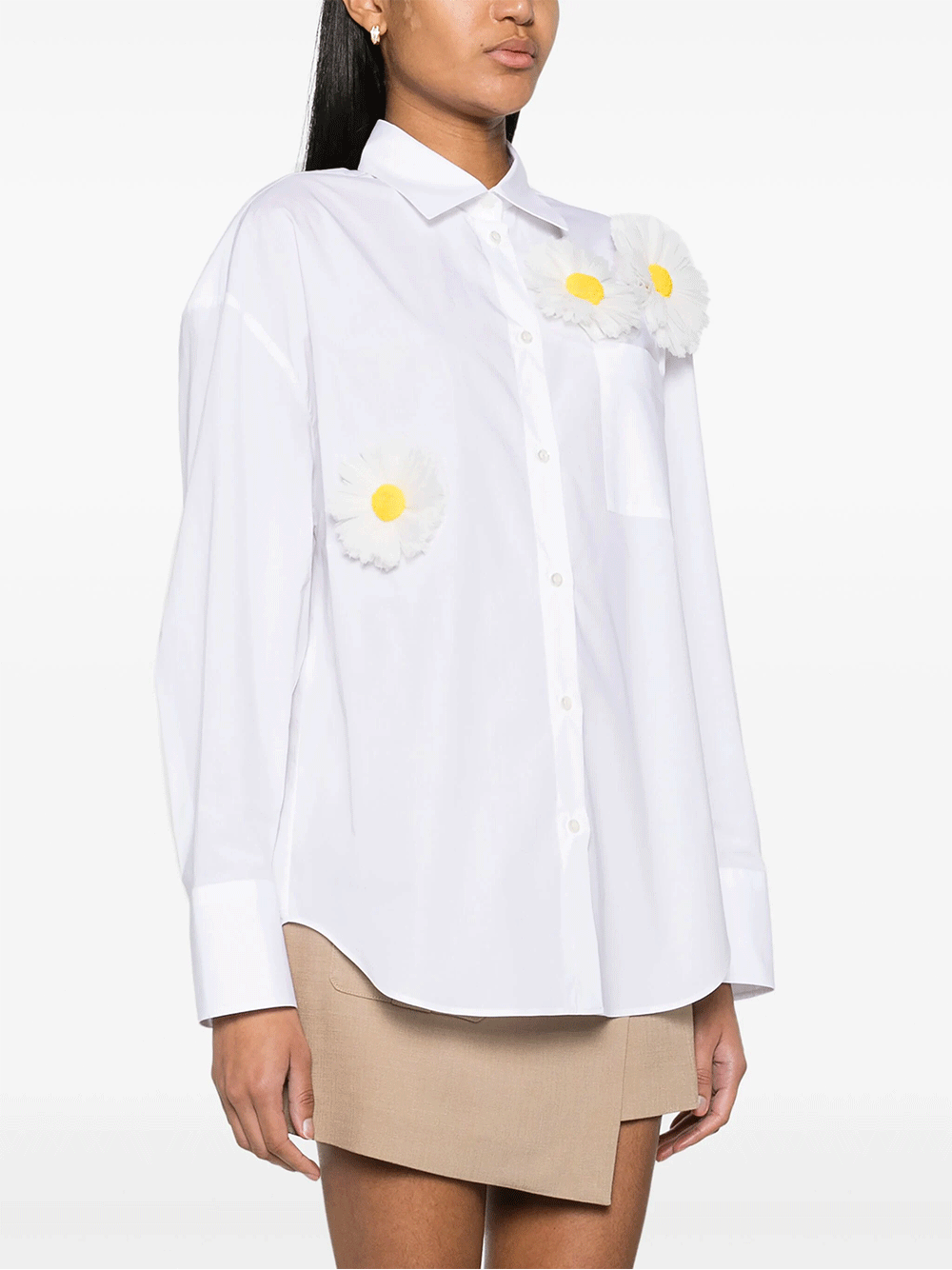 MSGM-Daisy-Applique-Cotton-Shirt-White-3