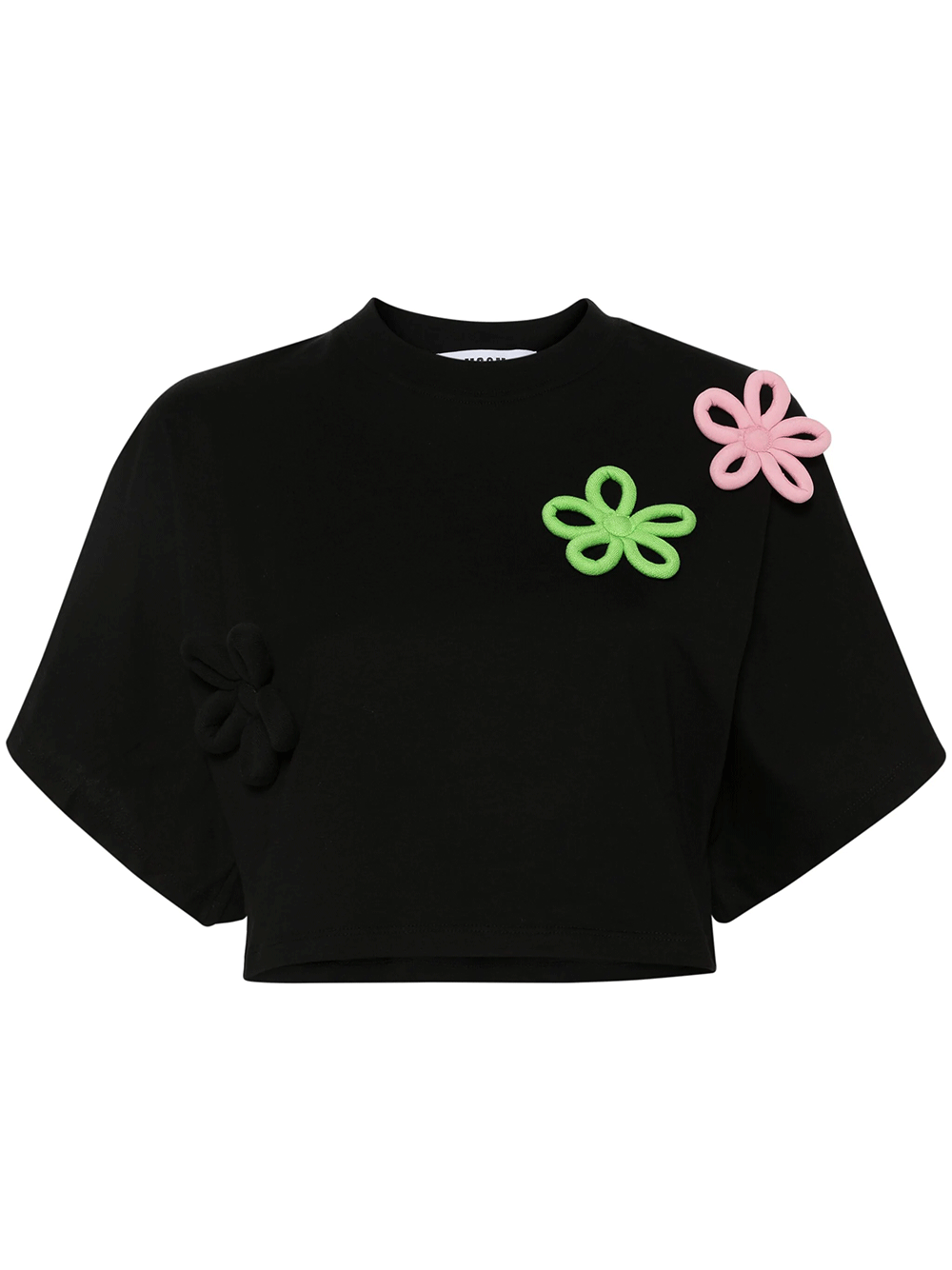 MSGM-Daisy-Applique-Cropped-T-Shirt-Black-1