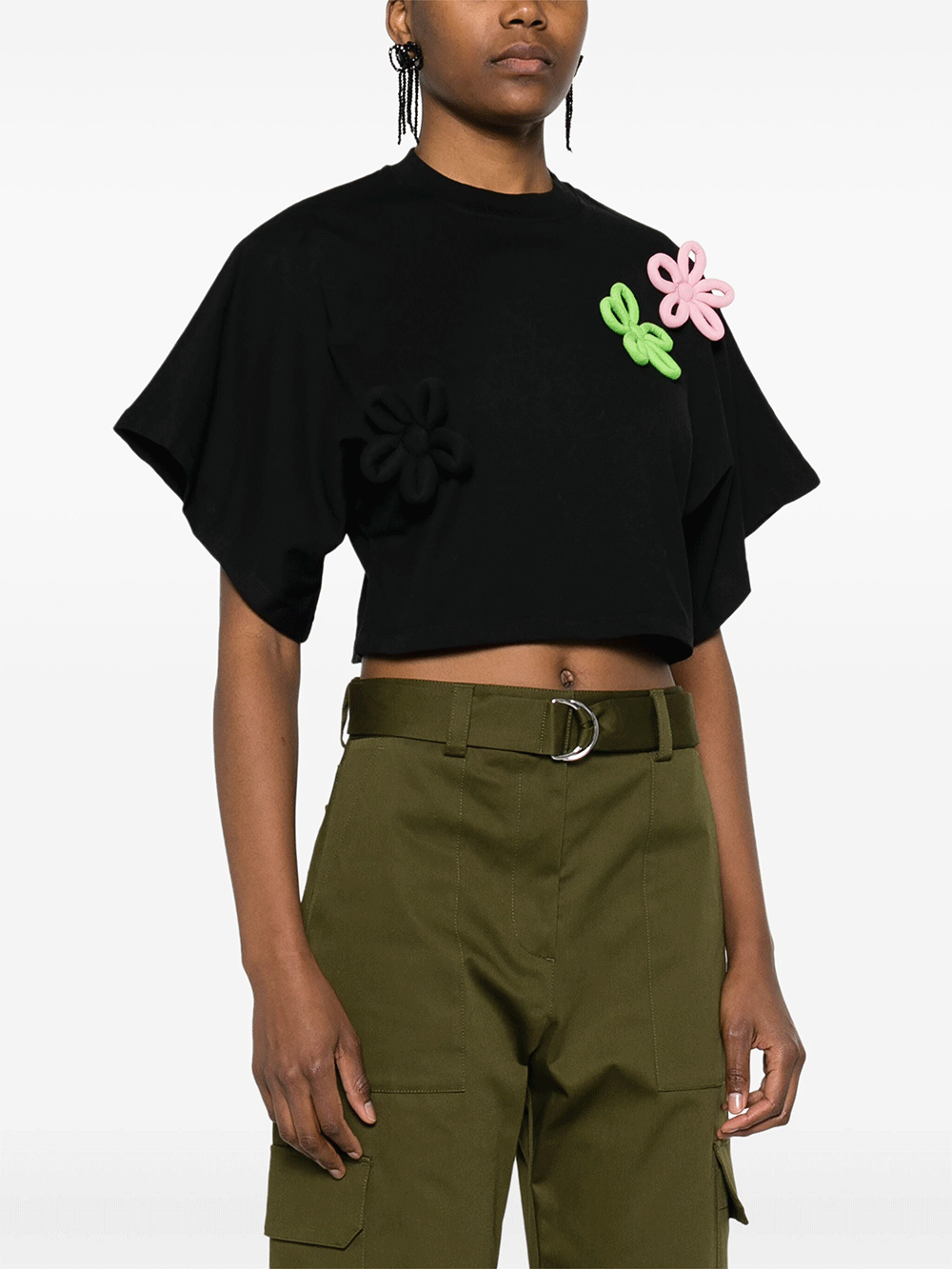 MSGM-Daisy-Applique-Cropped-T-Shirt-Black-3