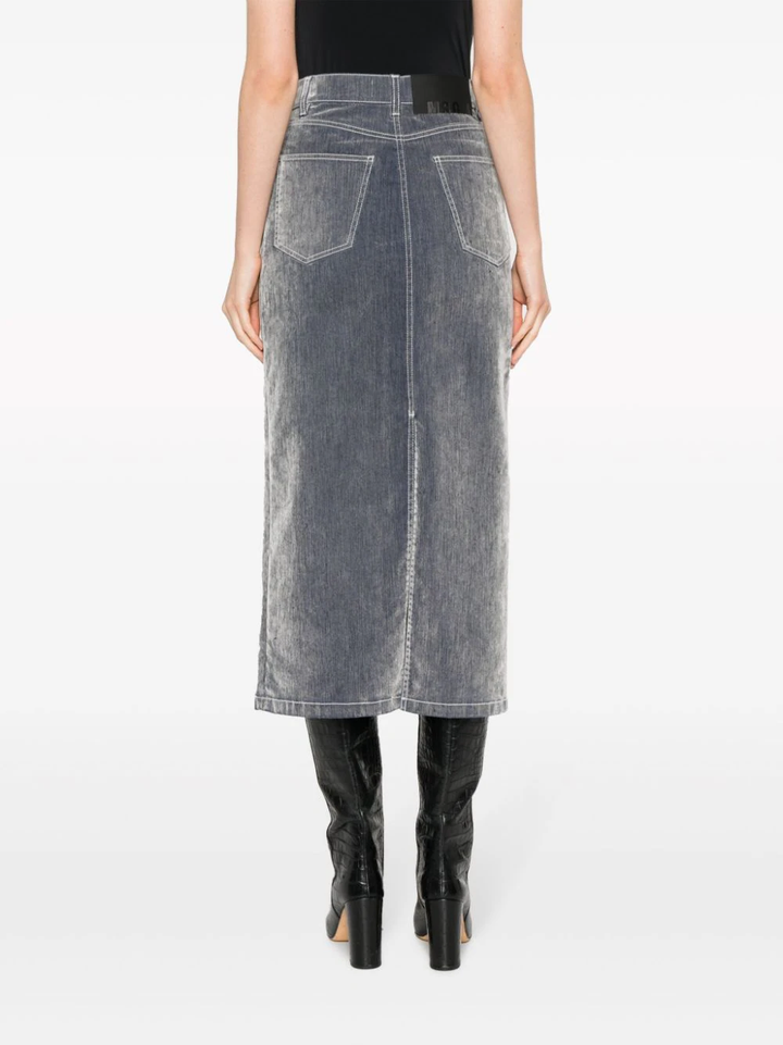 MSGM-Flocked-Denim-Grey-Midi-Skirt-Grey-4