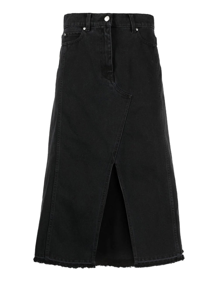       MSGM-Front-Slit-Denim-Midi-Skirt-Black-1