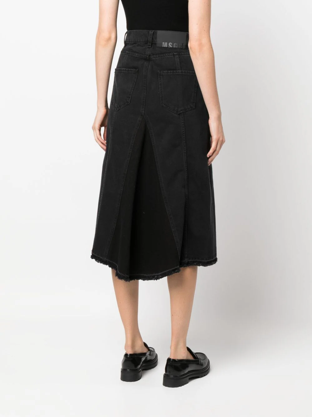 MSGM-Front-Slit-Denim-Midi-Skirt-Black-4