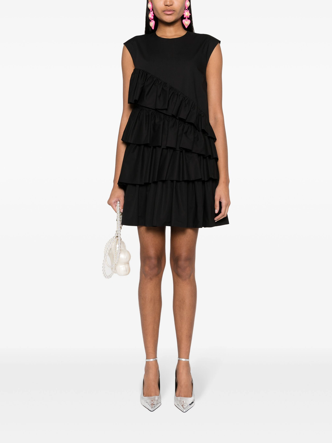 msgm black ruffle dress Msgm Ruffle-trim Asymmetric Minidress