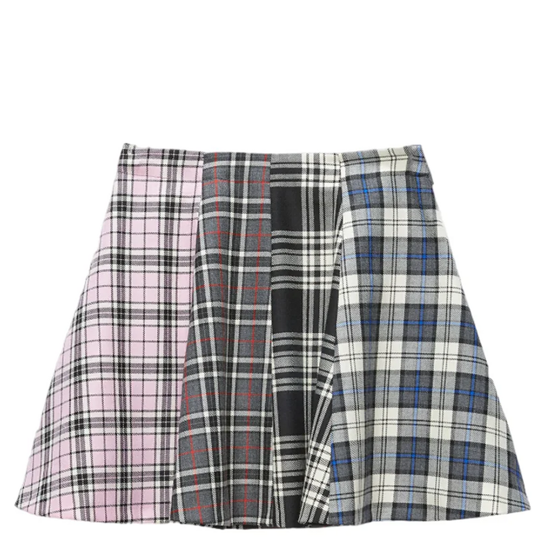 Pink Grey Checks Skirt