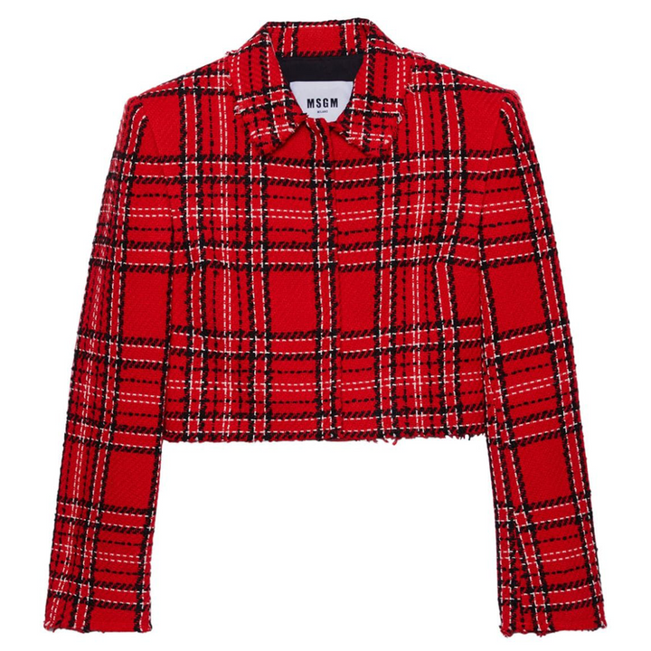 Red Checks Cropped Jacket