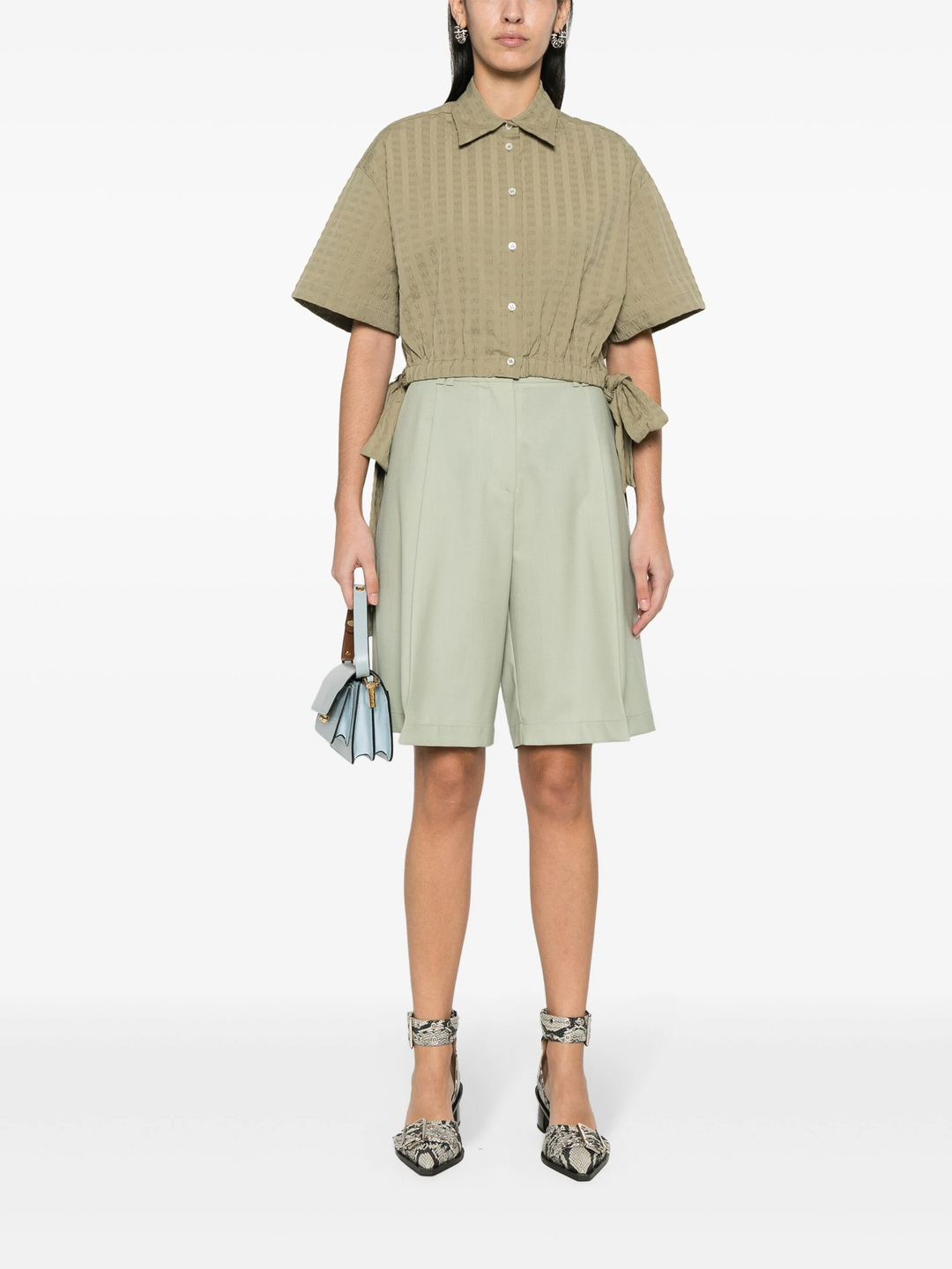 MSGM-Seersucker-Cropped-Shirt-Dark-Green-2