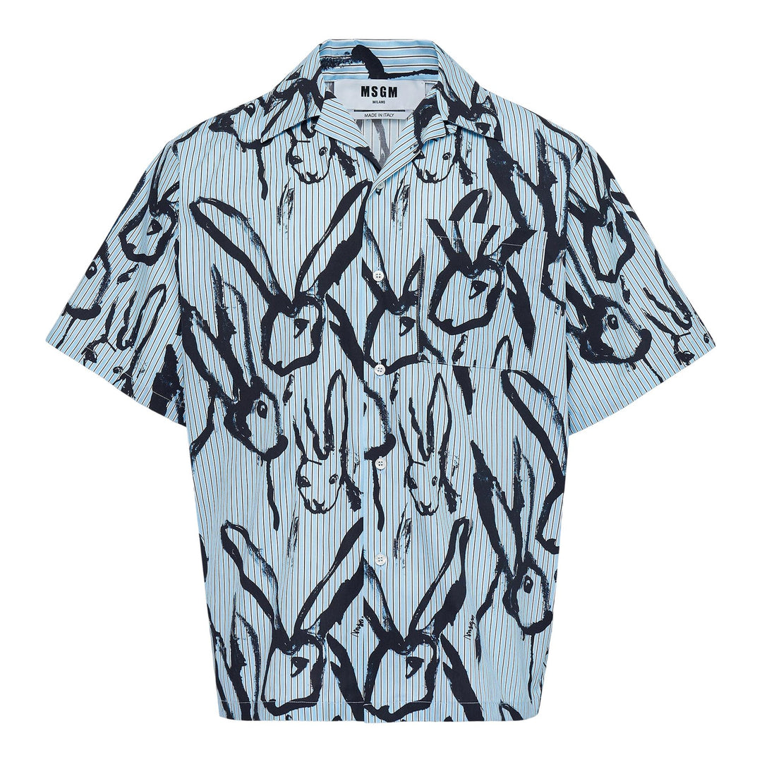 Club21 - MSGM - Camicia Rabbit Print Button-Up Shirt - SHIRTS - Blue