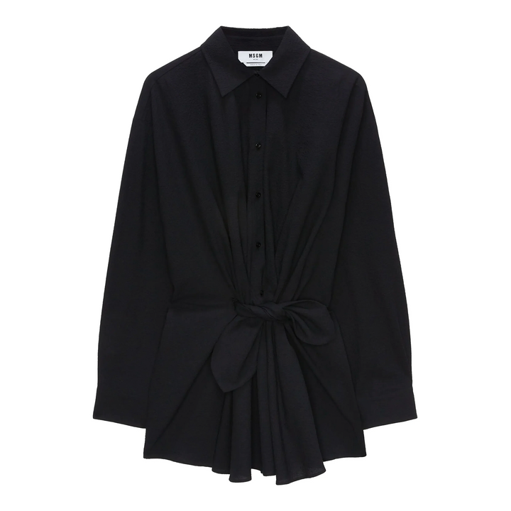 Black Tie-Waist Shirt Dress