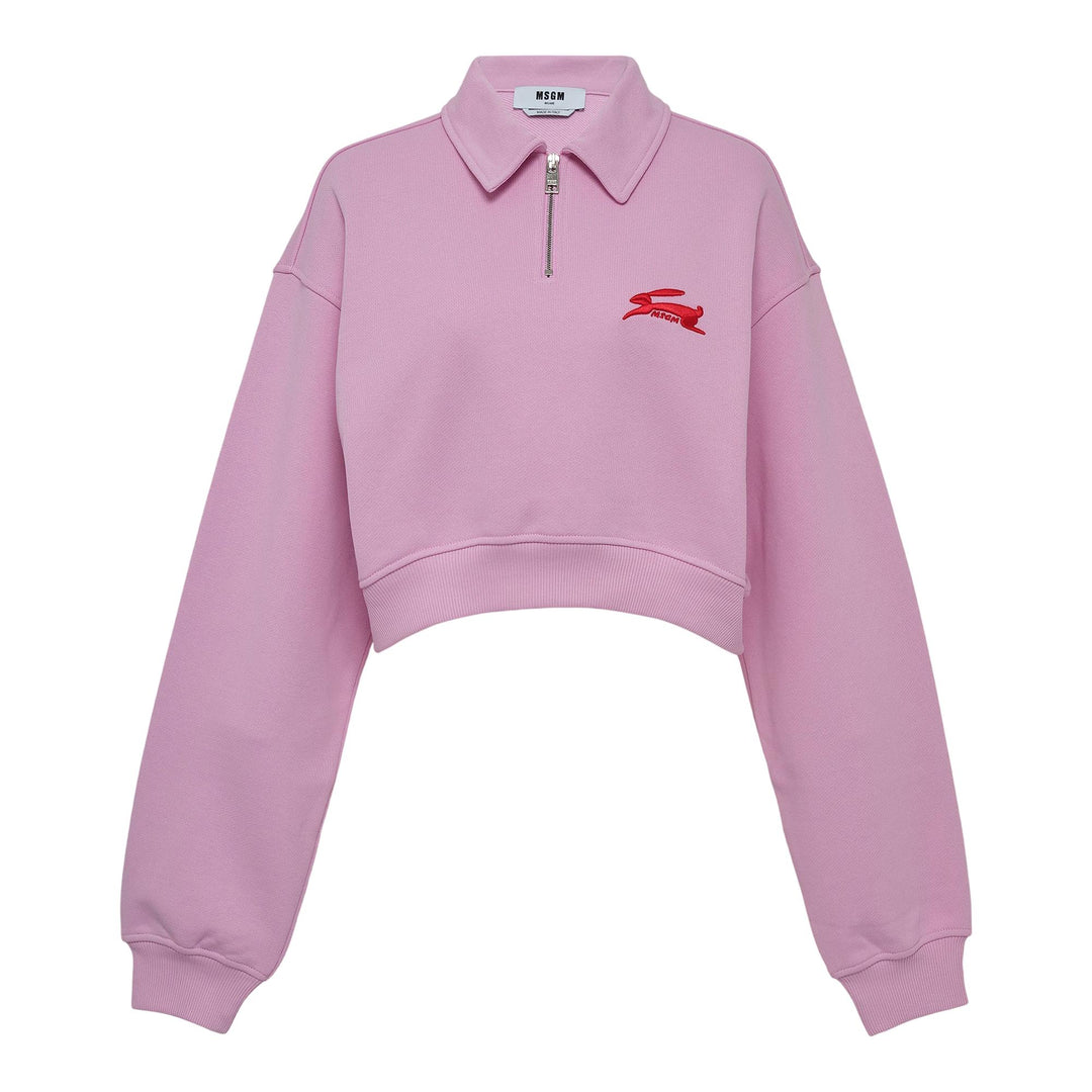 Club21 - MSGM - Red Rabbit Half Zip Collar Sweatshirt - SWEATSHIRTS - Pink