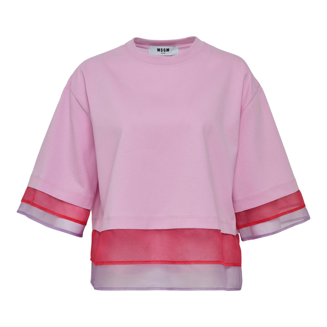 Club21 - MSGM - Two Colour Mesh Tee - TEES - Pink