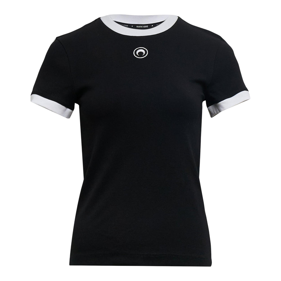 Club21 - Marine Serre - Moon Logo Bicolor Jersey Baby Fit T-Shirt - TEES - Black