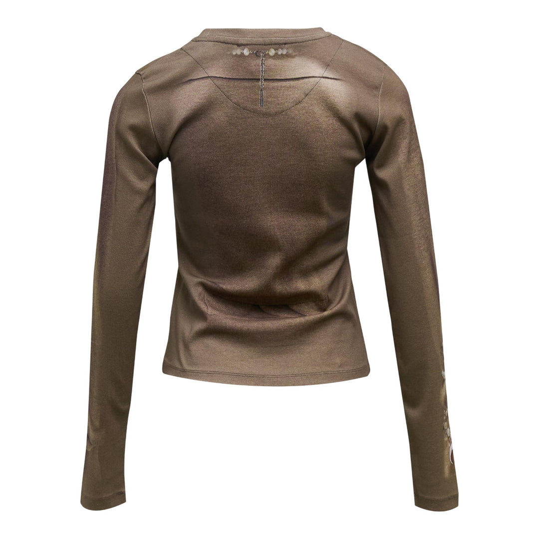 Club21 - Marine Serre - Trompe-L'Oeil Knit Jersey Long Sleeve Tee - TEES - Beige