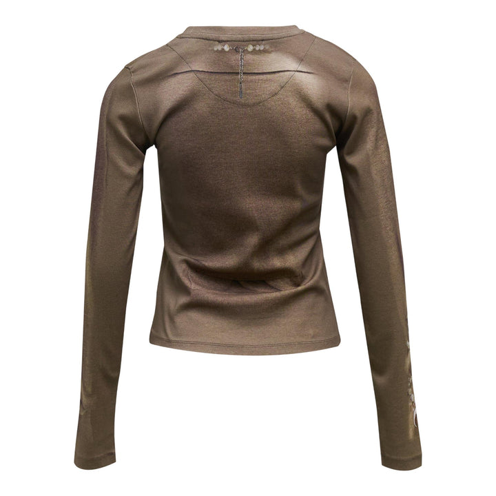 Club21 - Marine Serre - Trompe-L'Oeil Knit Jersey Long Sleeve Tee - TEES - Beige