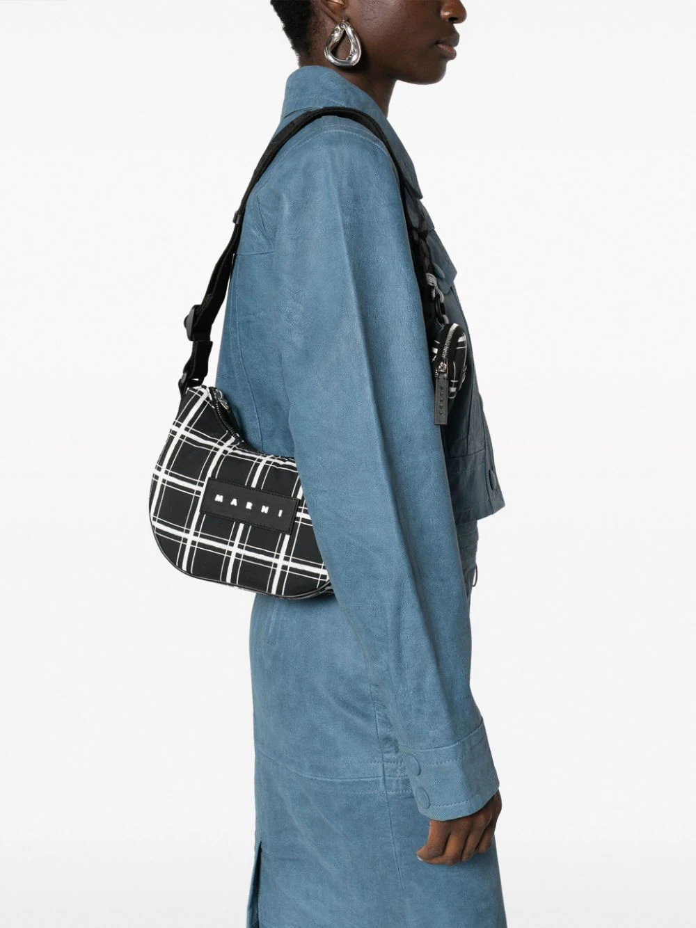 Marni-Checked-Print-Shoulder-Bag-Black-2