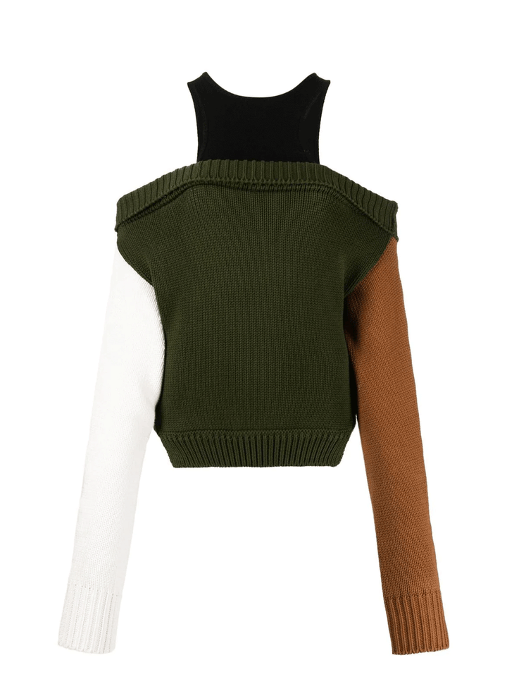 Monse Color Blocked Off Shoulder Sweatshirt Green 1