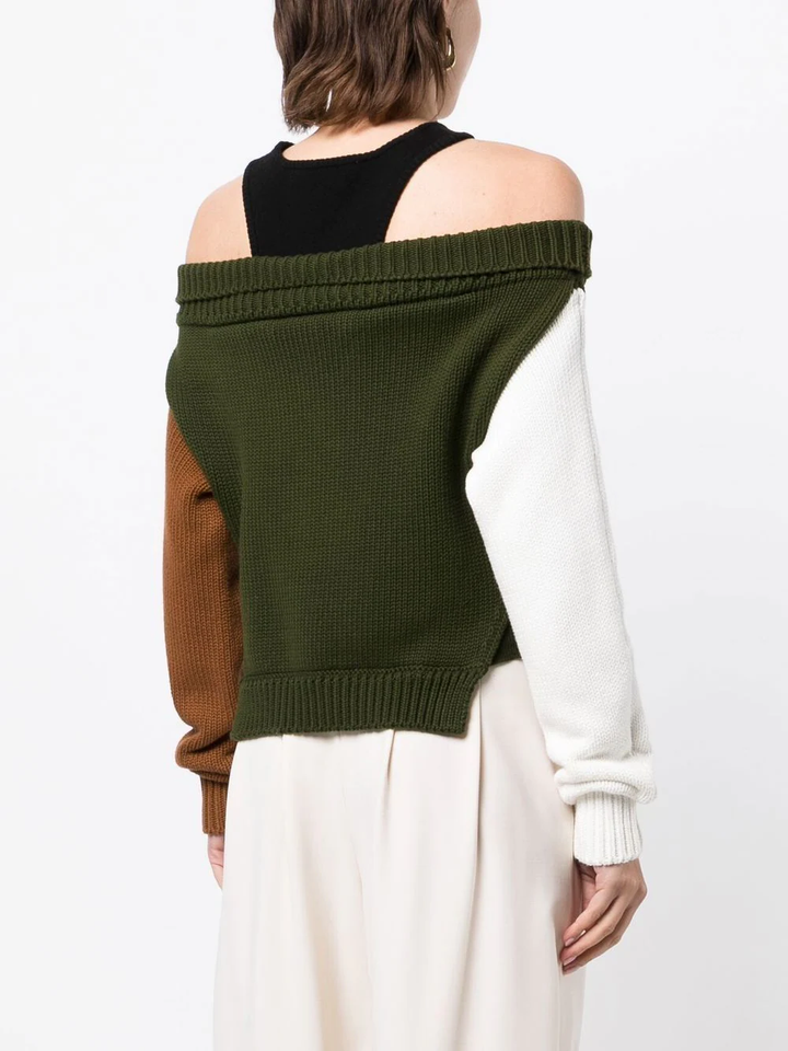 Monse Color Blocked Off Shoulder Sweatshirt Green 4