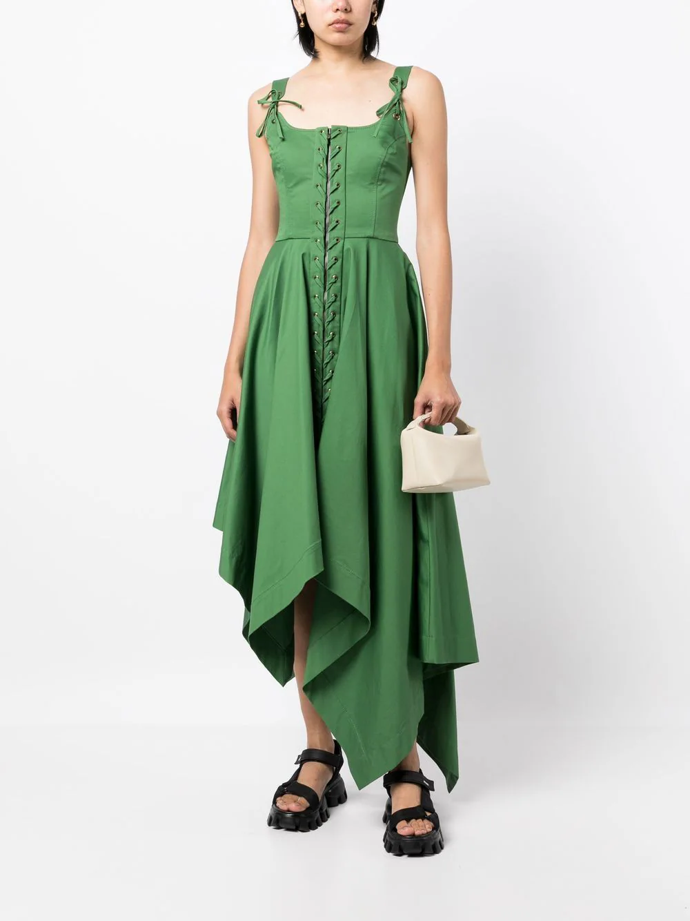 Monse-Laced-Front-Sleeveless-Dress-Green-2