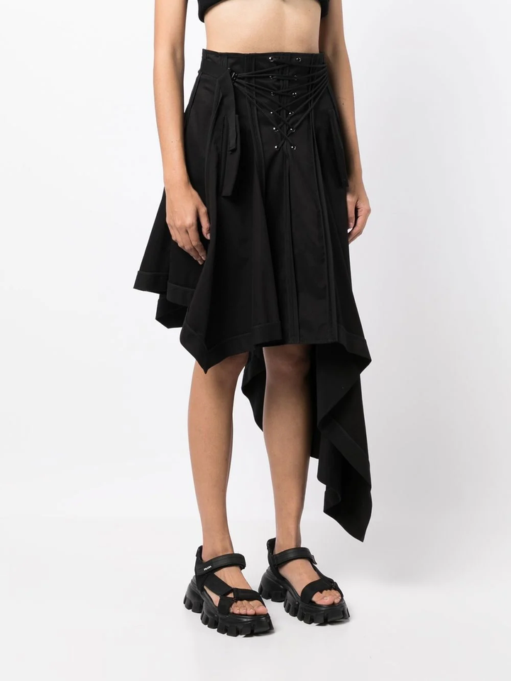 Monse-Laced-Up-Asymmetrical-Hem-Skirt-Black-3