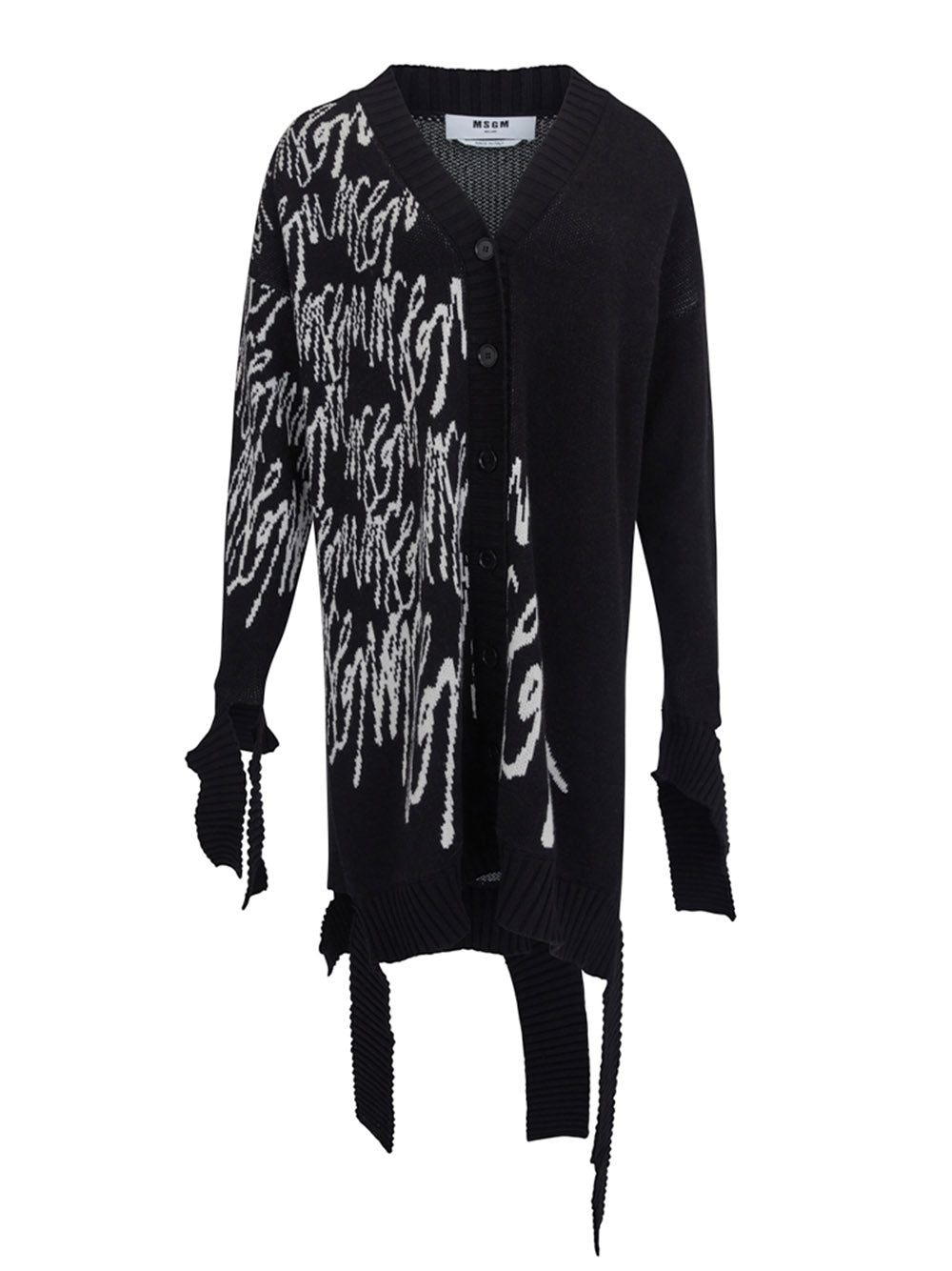     Msgm-All-Over-Logo-Brushstroke-Cardigan-Black-1