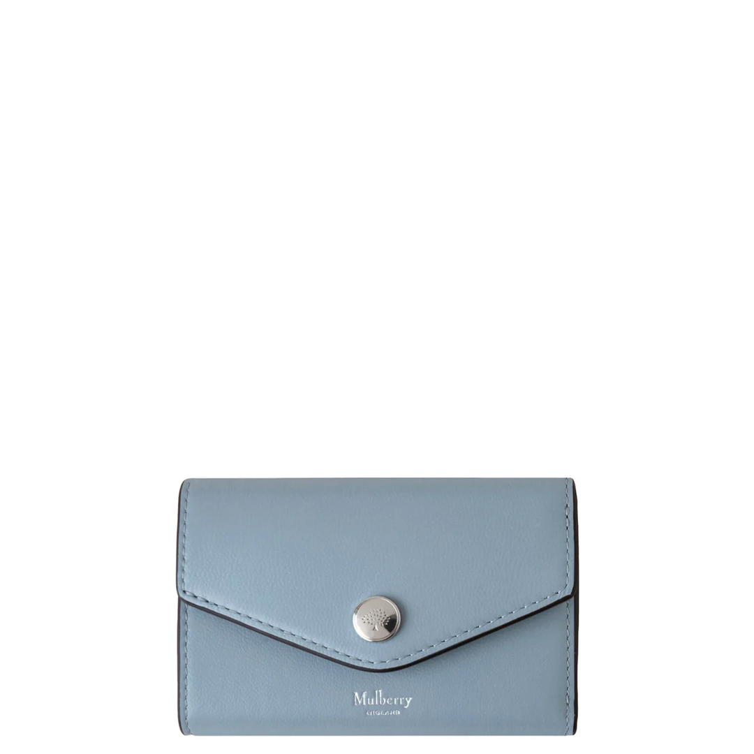 محفظة متعددة البطاقات مطوية قماش بوبلين أزرق حبة دقيقة كلاسيكية