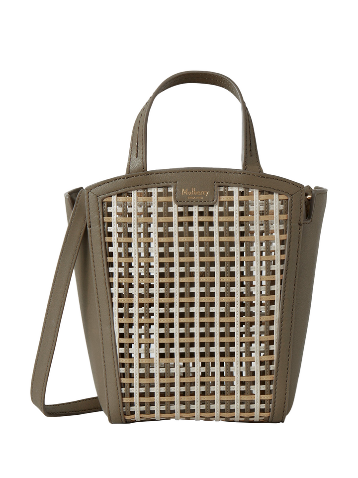 Mulberry-Mini-Clovelly-Tote-Linen-Green-Beige-Pine-Eggshell-Leather-Netting