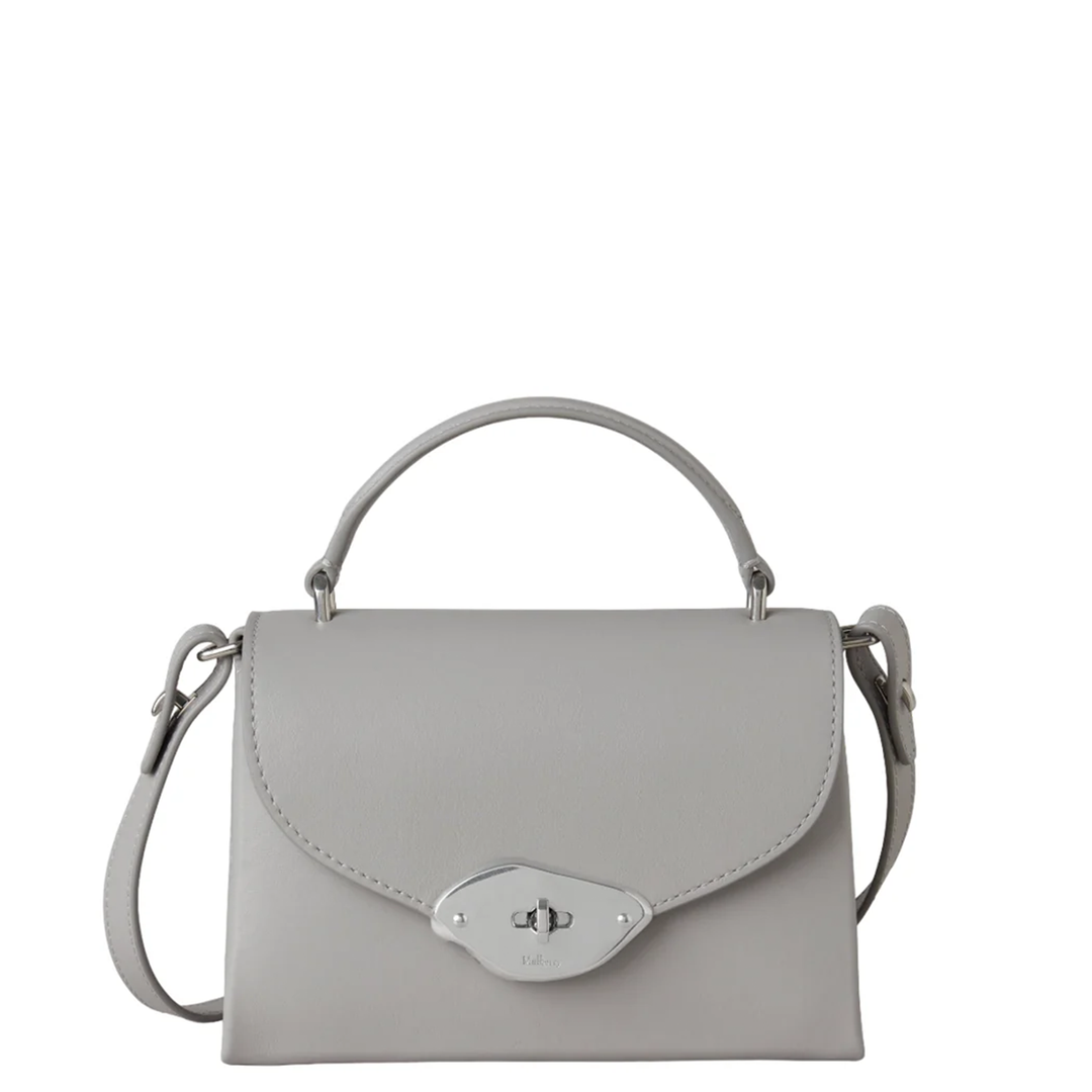 Small Lana Top Handle Pale Grey High Gloss Leather